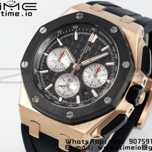 AP Royal Oak Offshore 43mm RG Black Ceramic Bezel APF 1:1 Best Edition Black/Silver Dial on Black Rubber Strap A4401 - Super Clone Watch | 1:1 Best Version