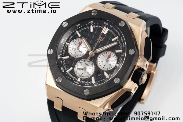 AP Royal Oak Offshore 43mm RG Black Ceramic Bezel APF 1:1 Best Edition Black/Silver Dial on Black Rubber Strap A4401 - Super Clone Watch | 1:1 Best Version