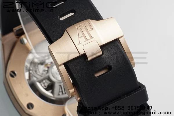 AP Royal Oak Offshore 43mm RG Black Ceramic Bezel APF 1:1 Best Edition Black/Silver Dial on Black Rubber Strap A4401 - Super Clone Watch | 1:1 Best Version