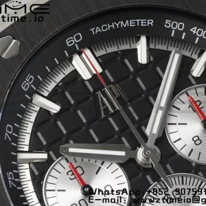 AP Royal Oak Offshore 43mm SS Black Ceramic Bezel APF 1:1 Best Edition Cadran negru / argintiu pe curea de cauciuc negru A4401 - Super Clone Watch | 1:1 Best Version