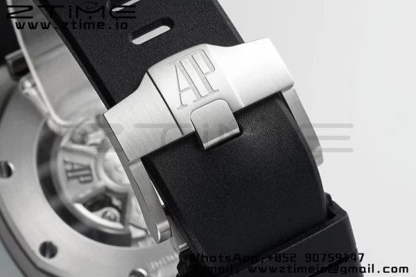 AP Royal Oak Offshore 43mm SS Black Ceramic Bezel APF 1:1 Best Edition Cadran negru / argintiu pe curea de cauciuc negru A4401 - Super Clone Watch | 1:1 Best Version