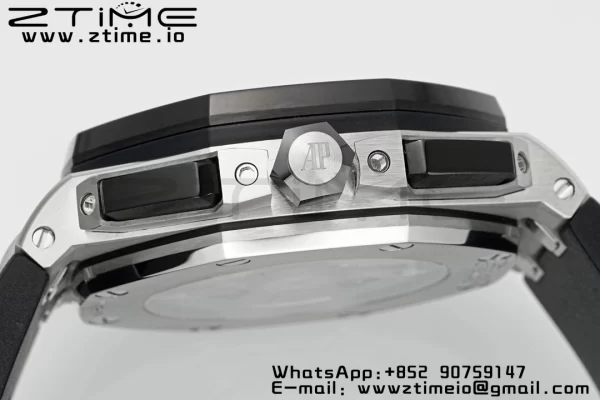 AP Royal Oak Offshore 43mm SS Black Ceramic Bezel APF 1:1 Best Edition Cadran negru / argintiu pe curea de cauciuc negru A4401 - Super Clone Watch | 1:1 Best Version