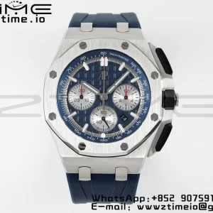 AP Royal Oak Offshore 43mm SS Bezel APF 1:1 Best Edition Blue/Silver Dial on Blue Rubber Strap A4401 - Super Clone Watch | 1:1 Best Version