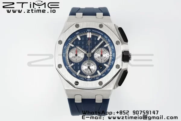 AP Royal Oak Offshore 43mm SS Bezel APF 1:1 Best Edition Blue/Silver Dial on Blue Rubber Strap A4401 - Super Clone Watch | 1:1 Best Version
