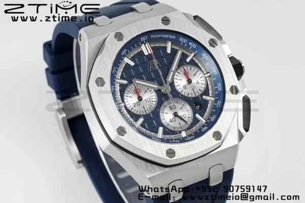 AP Royal Oak Offshore 43mm SS Bezel APF 1:1 Best Edition Blue/Silver Dial on Blue Rubber Strap A4401 - Super Clone Watch | 1:1 Best Version