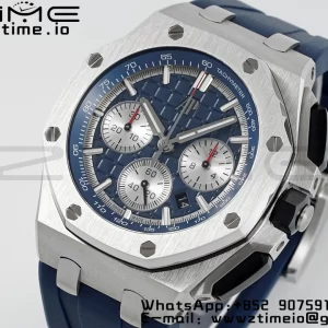 AP Royal Oak Offshore 43mm SS Bezel APF 1:1 Best Edition Blue/Silver Dial on Blue Rubber Strap A4401 - Super Clone Watch | 1:1 Best Version