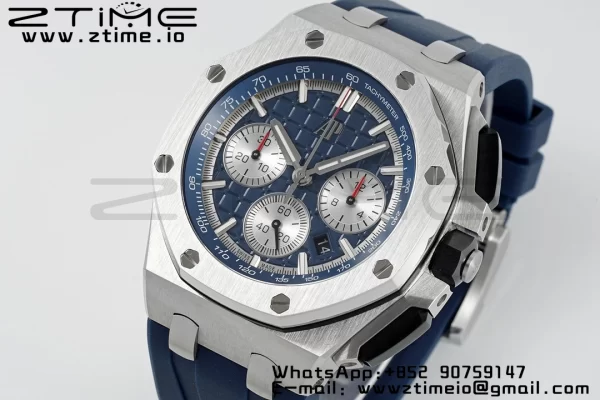 AP Royal Oak Offshore 43mm SS Bezel APF 1:1 Best Edition Blue/Silver Dial on Blue Rubber Strap A4401 - Super Clone Watch | 1:1 Best Version