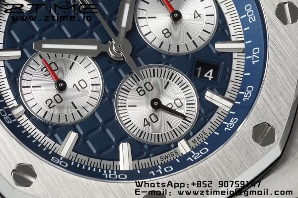 AP Royal Oak Offshore 43mm SS Bezel APF 1:1 Best Edition Blue/Silver Dial on Blue Rubber Strap A4401 - Super Clone Watch | 1:1 Best Version