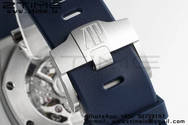 AP Royal Oak Offshore 43mm SS Bezel APF 1:1 Best Edition Blue/Silver Dial on Blue Rubber Strap A4401 - Super Clone Watch | 1:1 Best Version