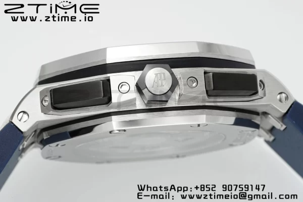 AP Royal Oak Offshore 43mm SS Bezel APF 1:1 Best Edition Blue/Silver Dial on Blue Rubber Strap A4401 - Super Clone Watch | 1:1 Best Version