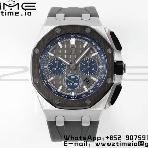 AP Royal Oak Offshore 43mm SS Black Ceramic Bezel APF 1:1 Best Edition Gray/Blue Dial on Gray Rubber Strap A4401 - Super Clone Watch | 1:1 Best Version