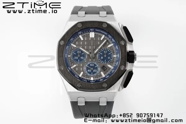 AP Royal Oak Offshore 43mm SS Black Ceramic Bezel APF 1:1 Best Edition Gray/Blue Dial on Gray Rubber Strap A4401 - Super Clone Watch | 1:1 Best Version