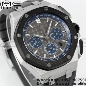 AP Royal Oak Offshore 43mm SS Black Ceramic Bezel APF 1:1 Best Edition Gray/Blue Dial on Gray Rubber Strap A4401 - Super Clone Watch | 1:1 Best Version