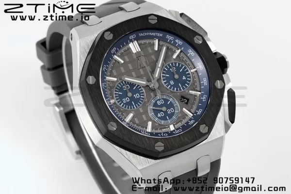 AP Royal Oak Offshore 43mm SS Black Ceramic Bezel APF 1:1 Best Edition Gray/Blue Dial on Gray Rubber Strap A4401 - Super Clone Watch | 1:1 Best Version