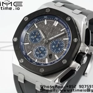AP Royal Oak Offshore 43mm SS Black Ceramic Bezel APF 1:1 Best Edition Gray/Blue Dial on Gray Rubber Strap A4401 - Super Clone Watch | 1:1 Best Version