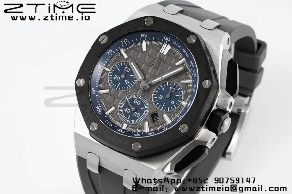 AP Royal Oak Offshore 43mm SS Black Ceramic Bezel APF 1:1 Best Edition Gray/Blue Dial on Gray Rubber Strap A4401 - Super Clone Watch | 1:1 Best Version