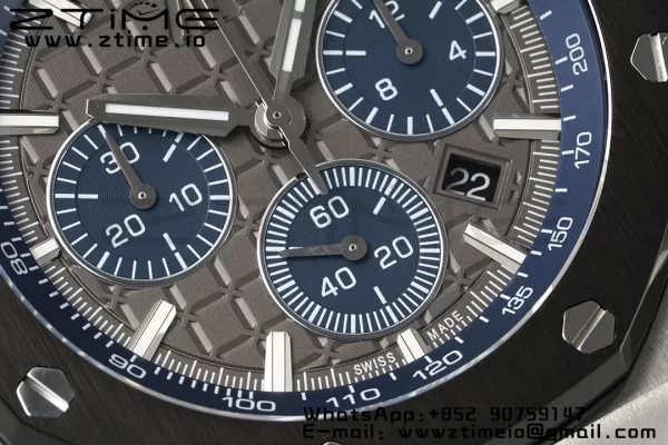 AP Royal Oak Offshore 43mm SS Black Ceramic Bezel APF 1:1 Best Edition Gray/Blue Dial on Gray Rubber Strap A4401 - Super Clone Watch | 1:1 Best Version
