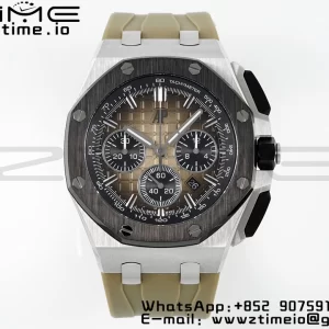 AP Royal Oak Offshore 43mm SS Black Ceramic Bezel APF 1:1 Best Edition Brown Dial on Brown Rubber Strap A4401 - Super Clone Watch | 1:1 Best Version