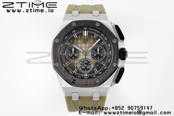 AP Royal Oak Offshore 43mm SS Black Ceramic Bezel APF 1:1 Best Edition Brown Dial on Brown Rubber Strap A4401 - Super Clone Watch | 1:1 Best Version