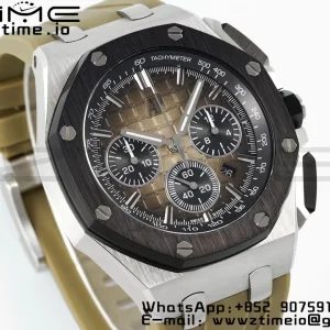 AP Royal Oak Offshore 43mm SS Black Ceramic Bezel APF 1:1 Best Edition Brown Dial on Brown Rubber Strap A4401 - Super Clone Watch | 1:1 Best Version