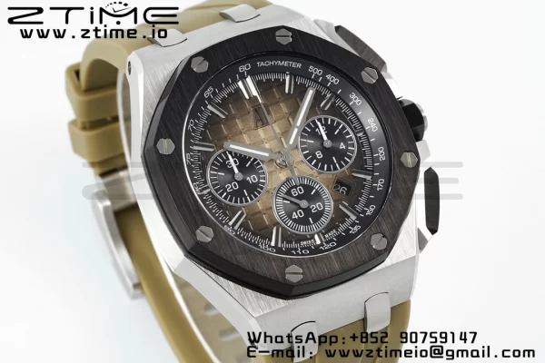 AP Royal Oak Offshore 43mm SS Black Ceramic Bezel APF 1:1 Best Edition Brown Dial on Brown Rubber Strap A4401 - Super Clone Watch | 1:1 Best Version