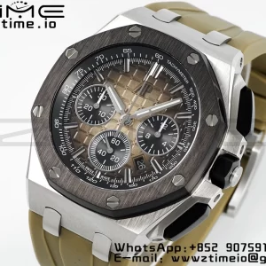 AP Royal Oak Offshore 43mm SS Black Ceramic Bezel APF 1:1 Best Edition Brown Dial on Brown Rubber Strap A4401 - Super Clone Watch | 1:1 Best Version