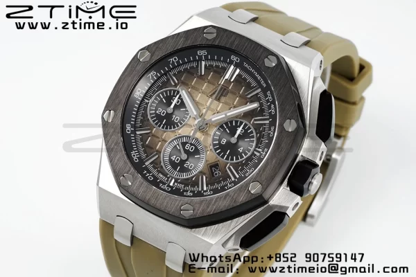 AP Royal Oak Offshore 43mm SS Black Ceramic Bezel APF 1:1 Best Edition Brown Dial on Brown Rubber Strap A4401 - Super Clone Watch | 1:1 Best Version