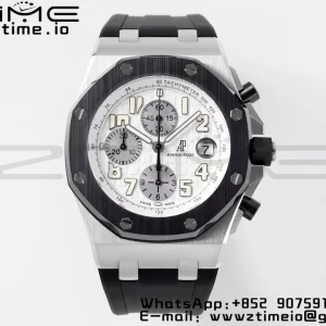 AP Royal Oak Offshore 42mm SS APF 1:1 Best Edition White Dial White Numeral Markers Ceramic Bezel on Black Rubber Strap A3126 - Super Clone Watch | 1:1 Best Version