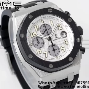 AP Royal Oak Offshore 42mm SS APF 1:1 Best Edition White Dial White Numeral Markers Ceramic Bezel on Black Rubber Strap A3126 - Super Clone Watch | 1:1 Best Version