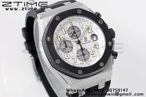 AP Royal Oak Offshore 42mm SS APF 1:1 Best Edition White Dial White Numeral Markers Ceramic Bezel on Black Rubber Strap A3126 - Super Clone Watch | 1:1 Best Version