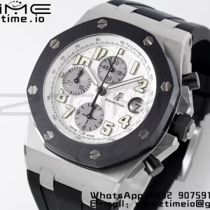 AP Royal Oak Offshore 42mm SS APF 1:1 Best Edition White Dial White Numeral Markers Ceramic Bezel on Black Rubber Strap A3126 - Super Clone Watch | 1:1 Best Version