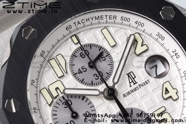 AP Royal Oak Offshore 42mm SS APF 1:1 Best Edition White Dial White Numeral Markers Ceramic Bezel on Black Rubber Strap A3126 - Super Clone Watch | 1:1 Best Version