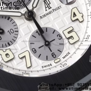 AP Royal Oak Offshore 42mm SS APF 1:1 Best Edition White Dial White Numeral Markers Ceramic Bezel on Black Rubber Strap A3126 - Super Clone Watch | 1:1 Best Version