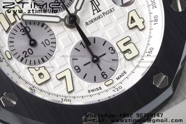 AP Royal Oak Offshore 42mm SS APF 1:1 Best Edition White Dial White Numeral Markers Ceramic Bezel on Black Rubber Strap A3126 - Super Clone Watch | 1:1 Best Version