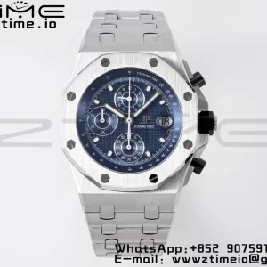 AP Royal Oak Offshore 42mm Blue/White Dial APF 1:1 Best Edition on SS Bracelet A3126 - Super Clone Watch | 1:1 Best Version
