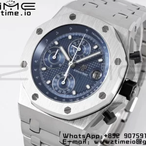 AP Royal Oak Offshore 42mm Blue/White Dial APF 1:1 Best Edition on SS Bracelet A3126 - Super Clone Watch | 1:1 Best Version