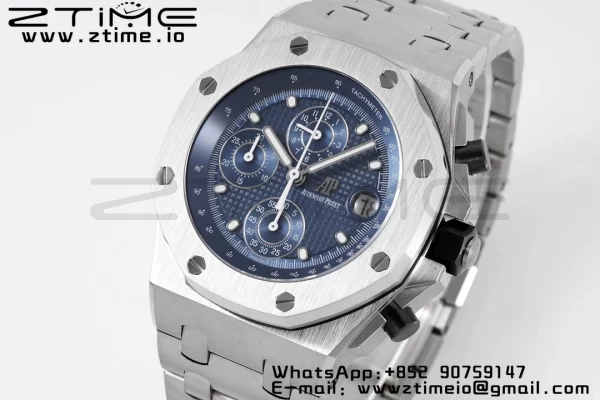 AP Royal Oak Offshore 42mm Blue/White Dial APF 1:1 Best Edition on SS Bracelet A3126 - Super Clone Watch | 1:1 Best Version