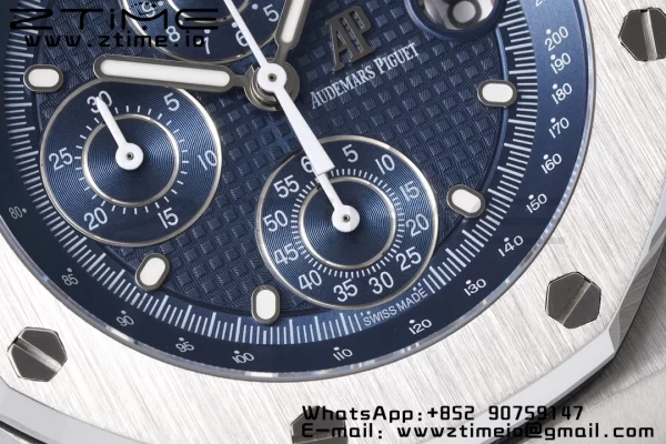 AP Royal Oak Offshore 42mm Blue/White Dial APF 1:1 Best Edition on SS Bracelet A3126 - Super Clone Watch | 1:1 Best Version