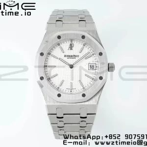 AP Royal Oak 39mm 15202 SS IPF 1:1 Best Edition White Textured Dial on SS Bracelet A2121 - Super Clone Watch | 1:1 Best Version