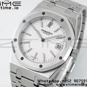 AP Royal Oak 39mm 15202 SS IPF 1:1 Best Edition White Textured Dial on SS Bracelet A2121 - Super Clone Watch | 1:1 Best Version