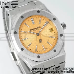 AP Royal Oak 39mm 15202 SS IPF 1:1 Best Edition Cadran jaune texturé sur bracelet SS A2121 - Super Clone Watch | 1:1 Best Version