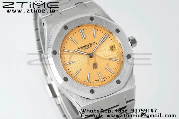 AP Royal Oak 39mm 15202 SS IPF 1:1 Best Edition Cadran jaune texturé sur bracelet SS A2121 - Super Clone Watch | 1:1 Best Version