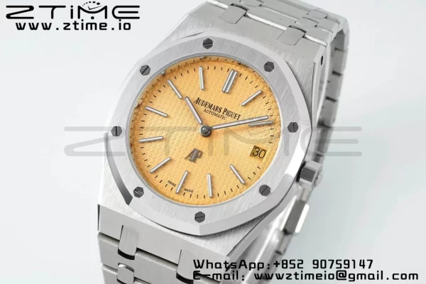AP Royal Oak 39mm 15202 SS IPF 1:1 Best Edition Cadran jaune texturé sur bracelet SS A2121 - Super Clone Watch | 1:1 Best Version