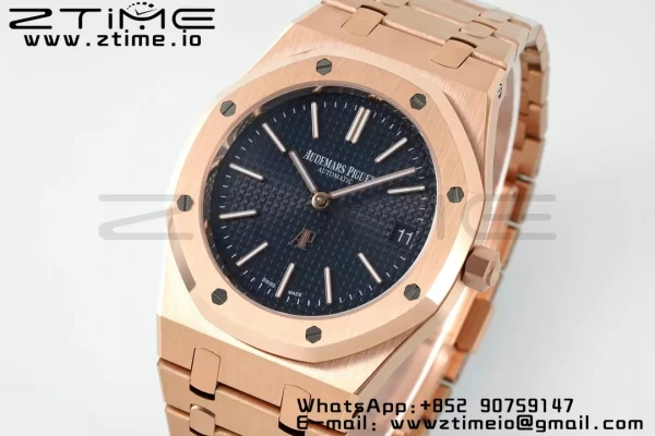 AP Royal Oak 39mm 15202 RG IPF 1:1 Best Edition Cadran albastru texturat pe brățară RG A2121 - Super Clone Watch | 1:1 Best Version