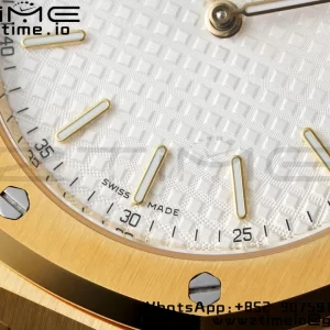 AP ロイヤルオーク 39mm 15202 YG IPF 1:1 ベスト・エディション YGブレスレットのホワイト・テクスチャード・ダイヤル A2121 - スーパークローン・ウォッチ｜1:1 ベスト・バージョン