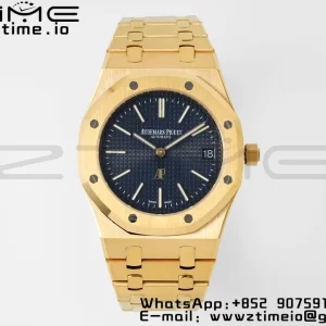 AP Royal Oak 39mm 15202 YG IPF 1:1 Best Edition Blue Textured Dial on YG Bracelet A2121 - Super Clone Watch | 1:1 Best Version