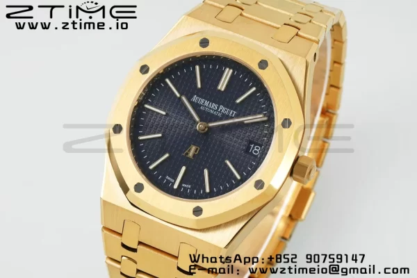 AP Royal Oak 39mm 15202 YG IPF 1:1 Best Edition Cadran Bleu Texturé sur Bracelet YG A2121 - Super Clone Watch | 1:1 Best Version