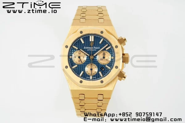 AP Royal Oak Chrono 26331 YG IPF 1:1 Best Edition Blue/YG Dial on YG Bracelet A7750 - Super Clone Watch | 1:1 Best Version