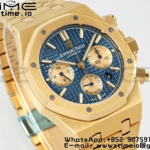 AP Royal Oak Chrono 26331 YG IPF 1:1 Best Edition Blue/YG Dial on YG Bracelet A7750 - Super Clone Watch | 1:1 Best Version