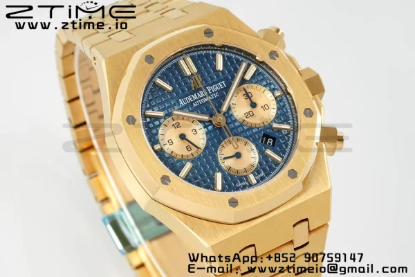 AP Royal Oak Chrono 26331 YG IPF 1:1 Best Edition Blue/YG Dial on YG Bracelet A7750 - Super Clone Watch | 1:1 Best Version